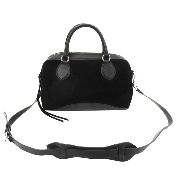 Rebecca Minkoff Pippa Duffle Black Suede Leather Crossbody Handbag Purse Bag